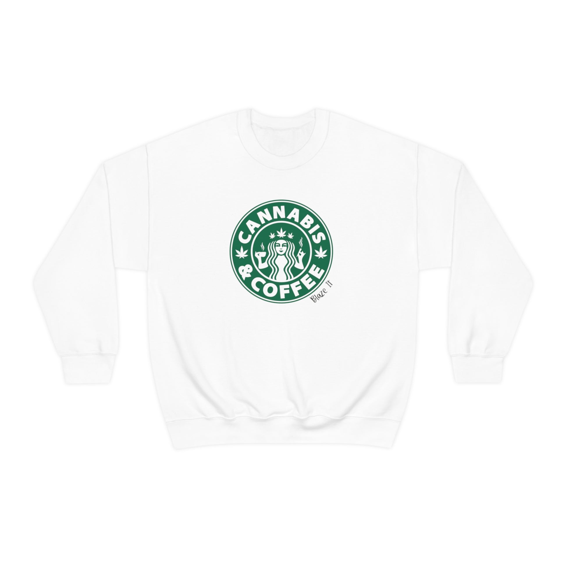 Blaze It Candle Co Cannabis and Coffee Sweatshirt - White