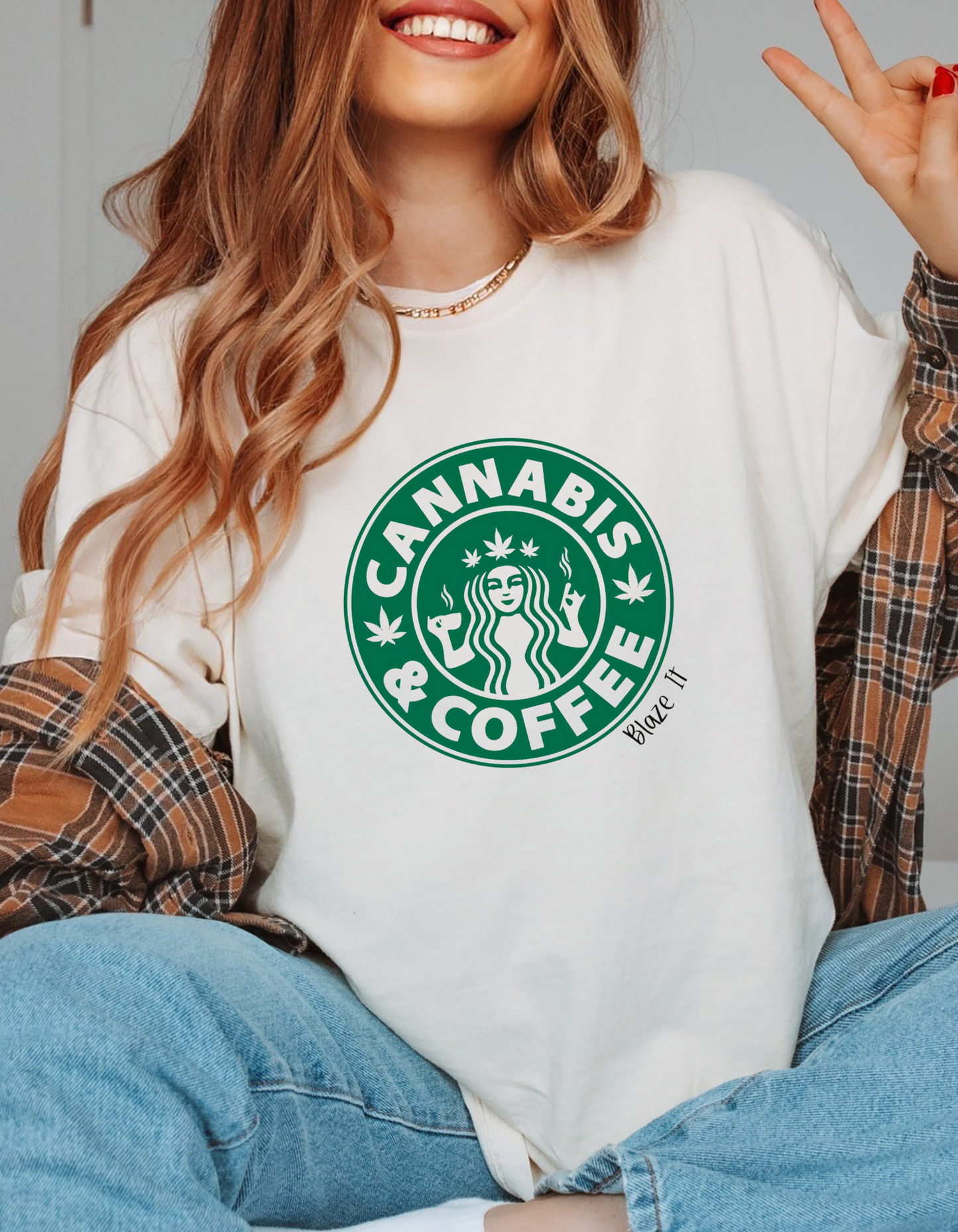 Cannabis and Coffee T-Shirt - Ivory Comfort Colors