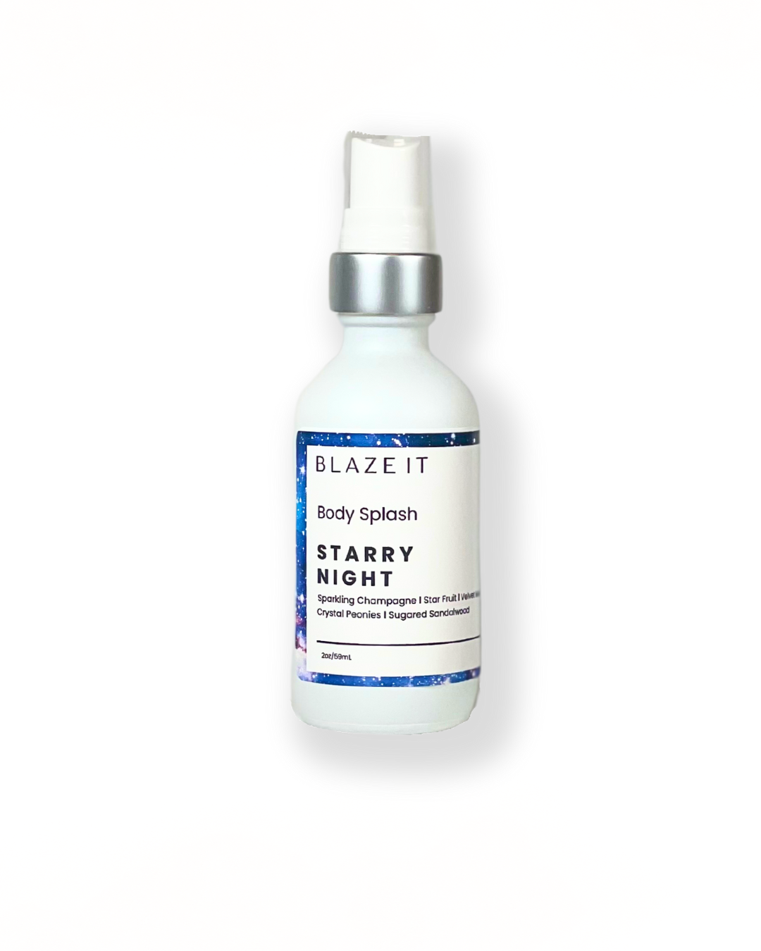 Starry Night body mist that smells like Sparkling champagne, crystal peonies, velvet musk, star fruit and sugared sandalwood 