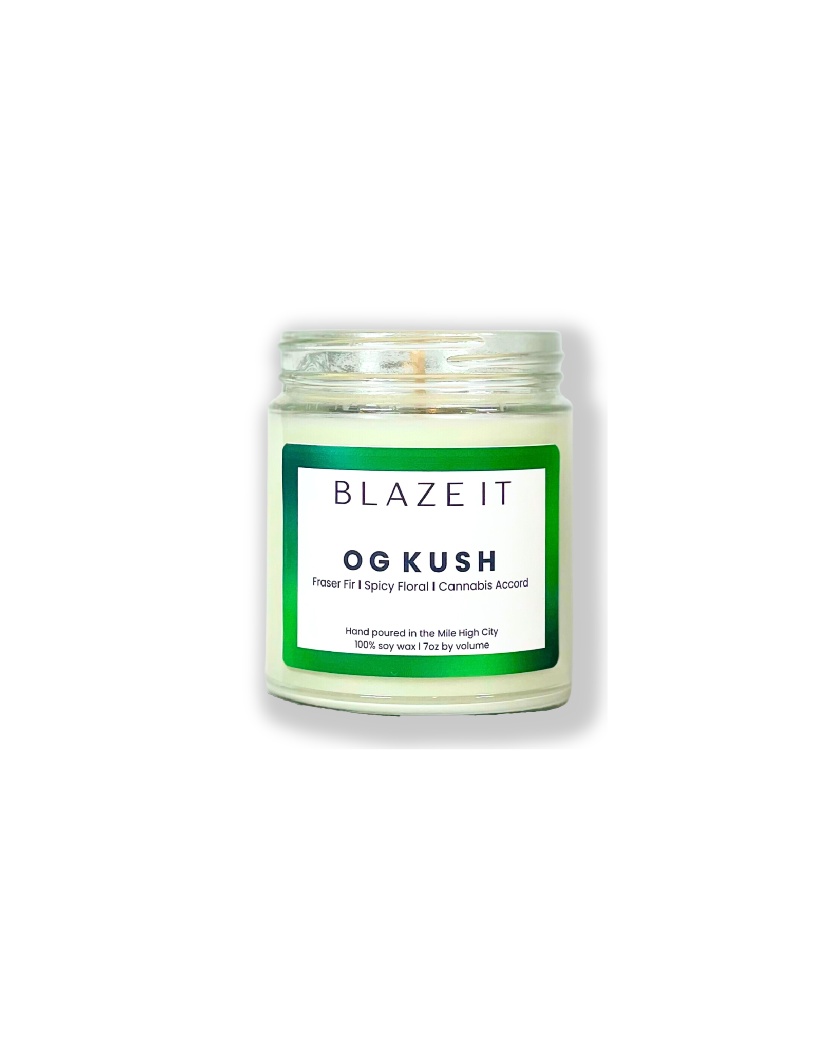 OG Kush 7oz single wick candle with notes of fraser fir, spicy floral and cannabis accord Blaze It Candle Co