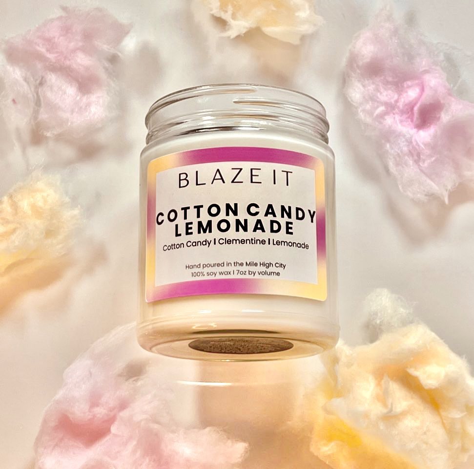 Cotton Candy Lemonade candle with notes of Cotton Candy, Clementine and Lemonade l Blaze It Candle Co